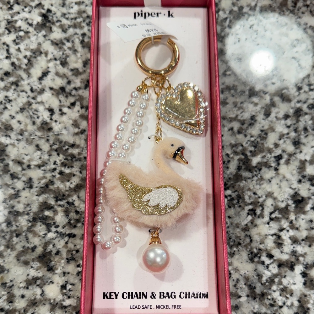 Piper Gold and Cream Swan Key Chain & Bag Charm